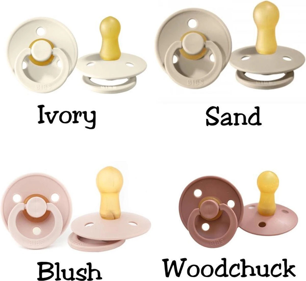 Bibs Fopspenen Set 4. Ivory, Sand, Blush En Woodchuck. Maat 2 6-18 Maanden 1 Bibs Fopspenen Set 4. Ivory, Sand, Blush En Woodchuck. Maat 2 6-18 Maanden
