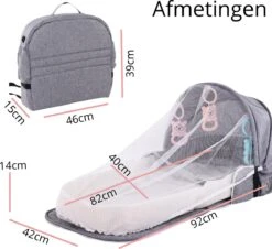 Campingbedje - Camping Bed - Compact Camping Bedje - Baby Nestje - Inclusief Klamboe - Baby Tentje - Grijs - Luxe Campingbedje -Aanbiedingen BIBS Winkel 1200x1100 5