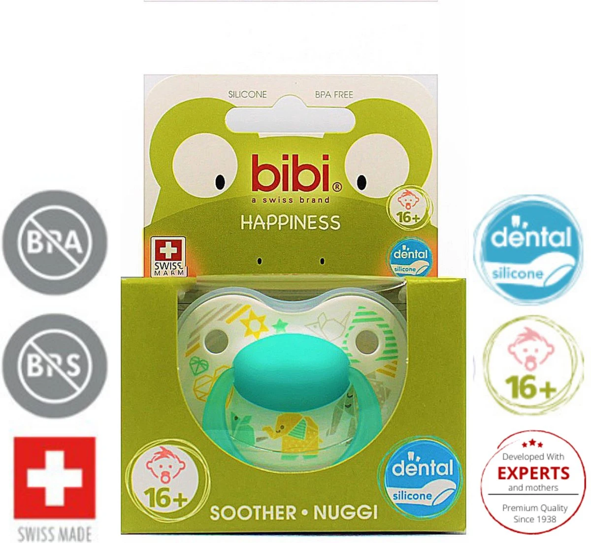 Bibi Happiness Favourites Dental Fopspeen 16 Maanden Plus Wit, Groen 2 Bibi Happiness Favourites Dental Fopspeen 16 Maanden Plus Wit, Groen - Afbeelding 2