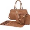 Miss Lulu Luier- En Verzorgingstas – Luiertas Set – Afneembare Draagtas - Duurzaam En Stijlvol – Bruin - Premium Kwaliteit- Grote Capaciteit - Unisex/Jongens/Meisjes (LT6638 BN)