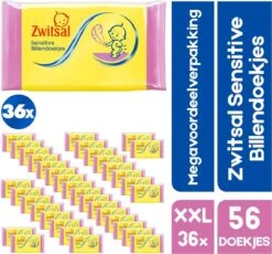 XXL Megavoordeelverpakking 36 X 57 | Zwitsal Sensitive Billendoekjes | 36 X 57 Billendoekjes Zwitsal Sensitive Voor Baby | Voordeelverpakking