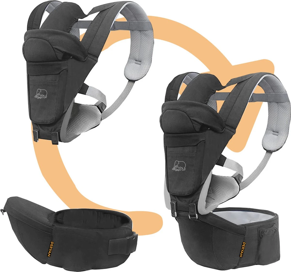 Deryan Pack Luxe Ergonomische Draagzak Babydrager + Opbergvakjes Grijs 12 Deryan Pack Luxe Ergonomische Draagzak Babydrager + Opbergvakjes Grijs - Afbeelding 12