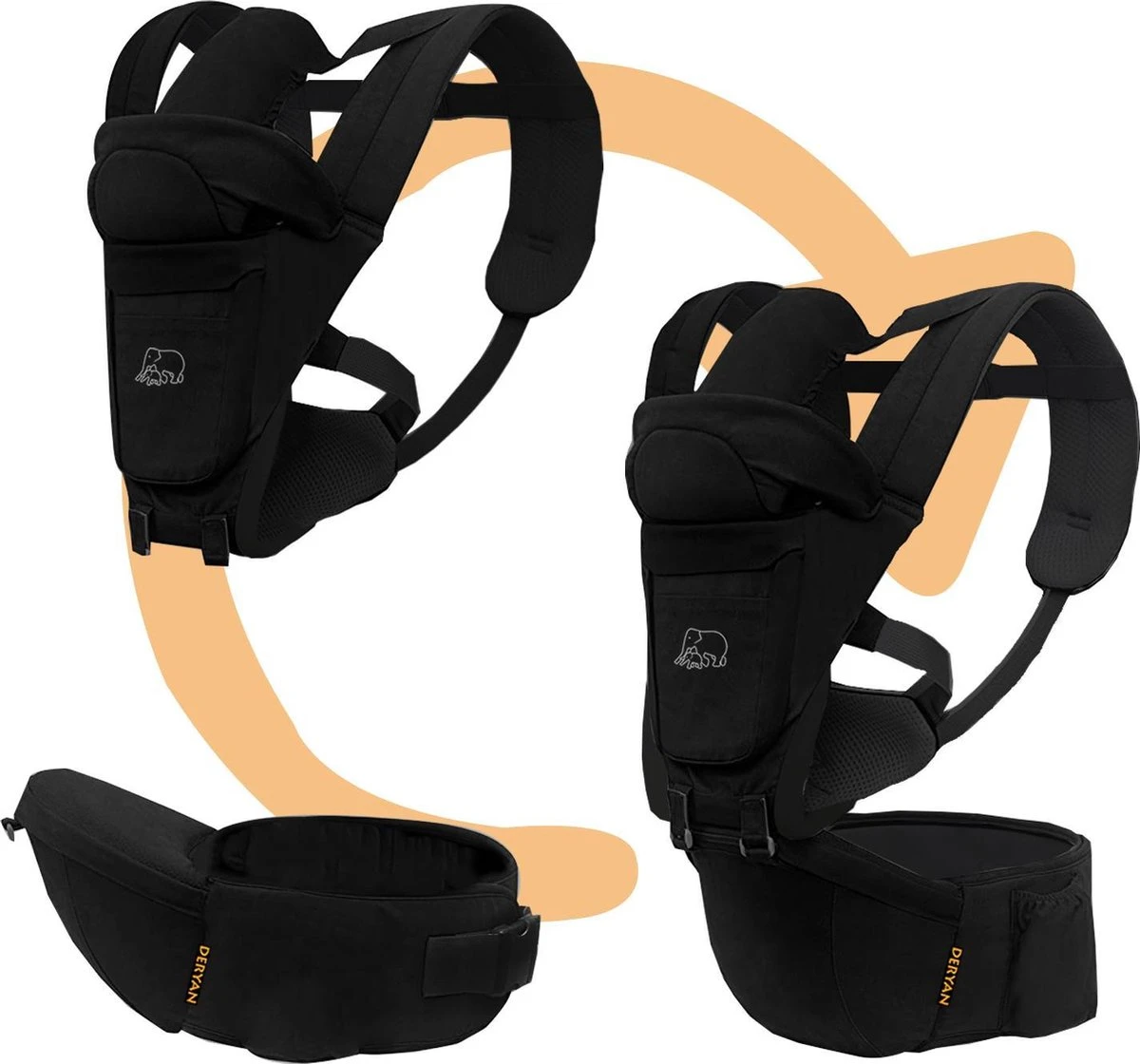 Deryan Pack Luxe Ergonomische Draagzak - Babydrager + Opbergvakjes - Zwart 10 Deryan Pack Luxe Ergonomische Draagzak - Babydrager + Opbergvakjes - Zwart - Afbeelding 10