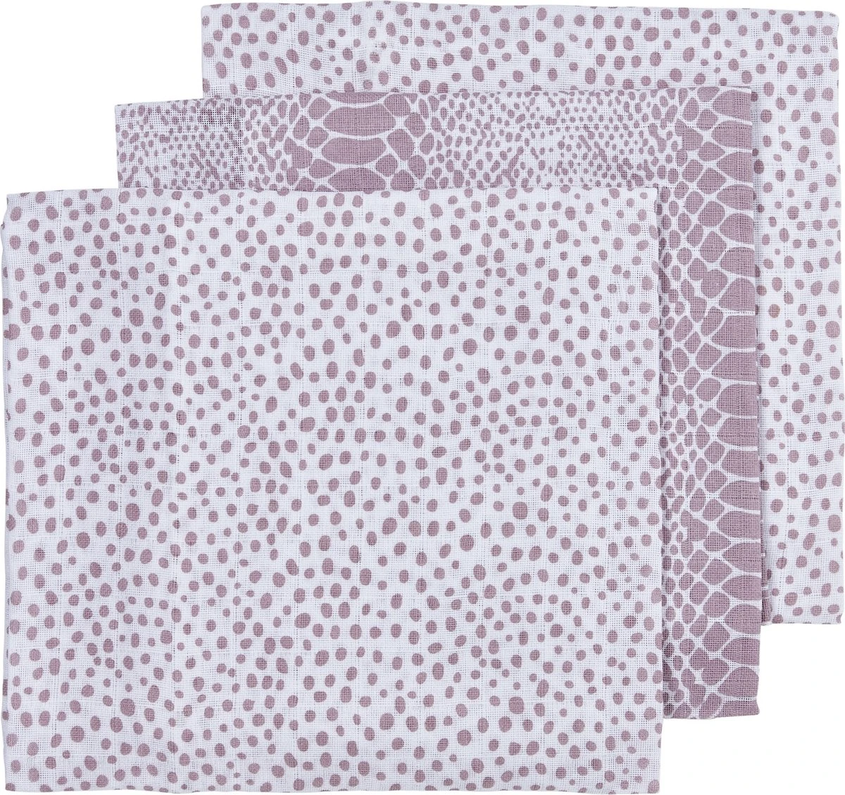 Meyco Cheetah/Snake Hydrofiele Doeken 3-pack - Lilac - 70x70cm 1 Meyco Cheetah/Snake Hydrofiele Doeken 3-pack - Lilac - 70x70cm