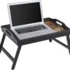 FURNIBELLA - Bedblad, Ontbijtblad, Laptopstandaard, Met Inklapbare Poten Gemaakt Van Bamboe, Voor Bed, Bank, Voor Snacks, Met Houder Voor Mobiele Telefoon, Tablet, 42 X 30 X 22 Cm, Vintage Bruin LLD111B01