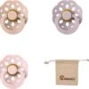 BIBS Boheme Fopspeen Set | Maat 1 0-6 Maanden | Set 3 Stuks + MONKIEZZ® Speenzakje | Blush, Dusky Lilac, Blossom