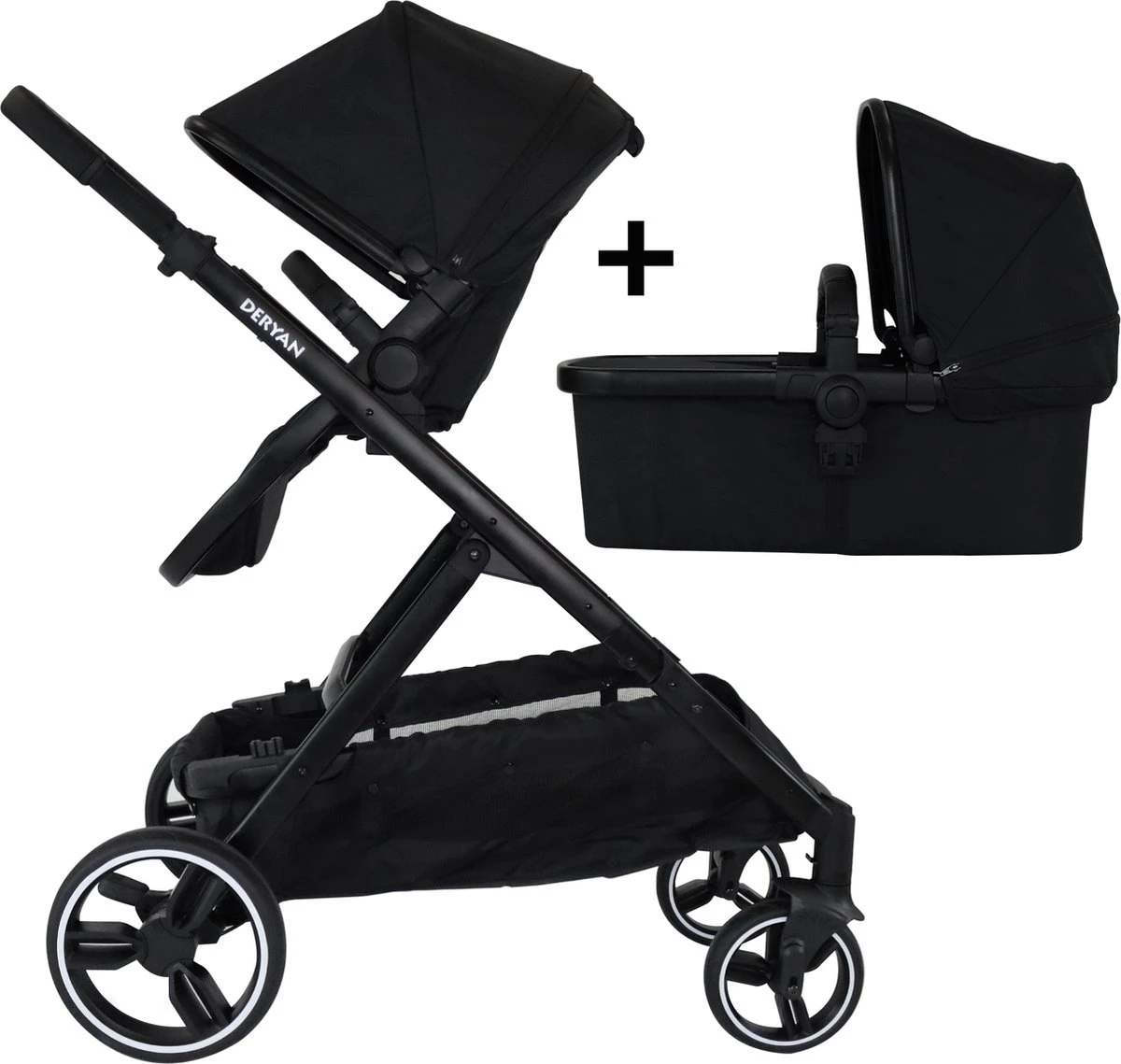 Deryan Evy Kinderwagen - Duo Kinderwagen - Uitbreidbaar - Inclusief Reiswieg - Zwart 1 Deryan Evy Kinderwagen - Duo Kinderwagen - Uitbreidbaar - Inclusief Reiswieg - Zwart