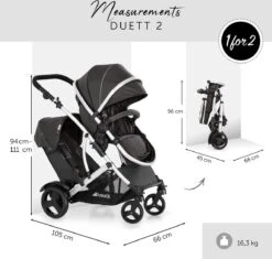 BERKATMARKT - Hauck Duett 2 Dubbele Kinderwagens Voor Baby's En Kinderen, Omkeerbare Zitting, In Hoogte Verstelbaar, Zonwering, Regenbescherming, Opvouwbaar, Tot 36 Kg, Zwarte Woud -Aanbiedingen BIBS Winkel 1200x1140 19