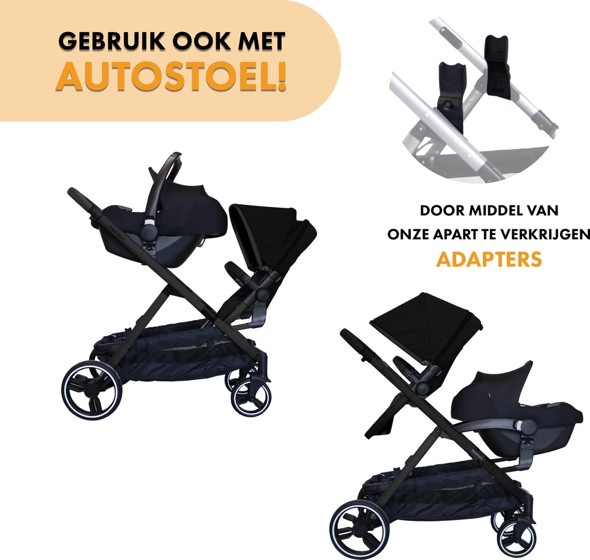 Deryan Evy Kinderwagen - Duo Kinderwagen - Uitbreidbaar - Inclusief Reiswieg - Zwart 9 Deryan Evy Kinderwagen - Duo Kinderwagen - Uitbreidbaar - Inclusief Reiswieg - Zwart - Afbeelding 9
