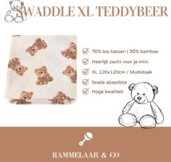 Hydrofiele Doek - Hydrofiele Doek XL - Teddybeer - 120x120cm - Hydrofiel - Swaddle - Multidoek - Superzacht - Hydrofiele Luier -XL - Bamboe - Hydrofiele Doek Teddybeer - Omslagdoek - Emmailloter - Kraamcadeau -Aanbiedingen BIBS Winkel 1200x1141 4