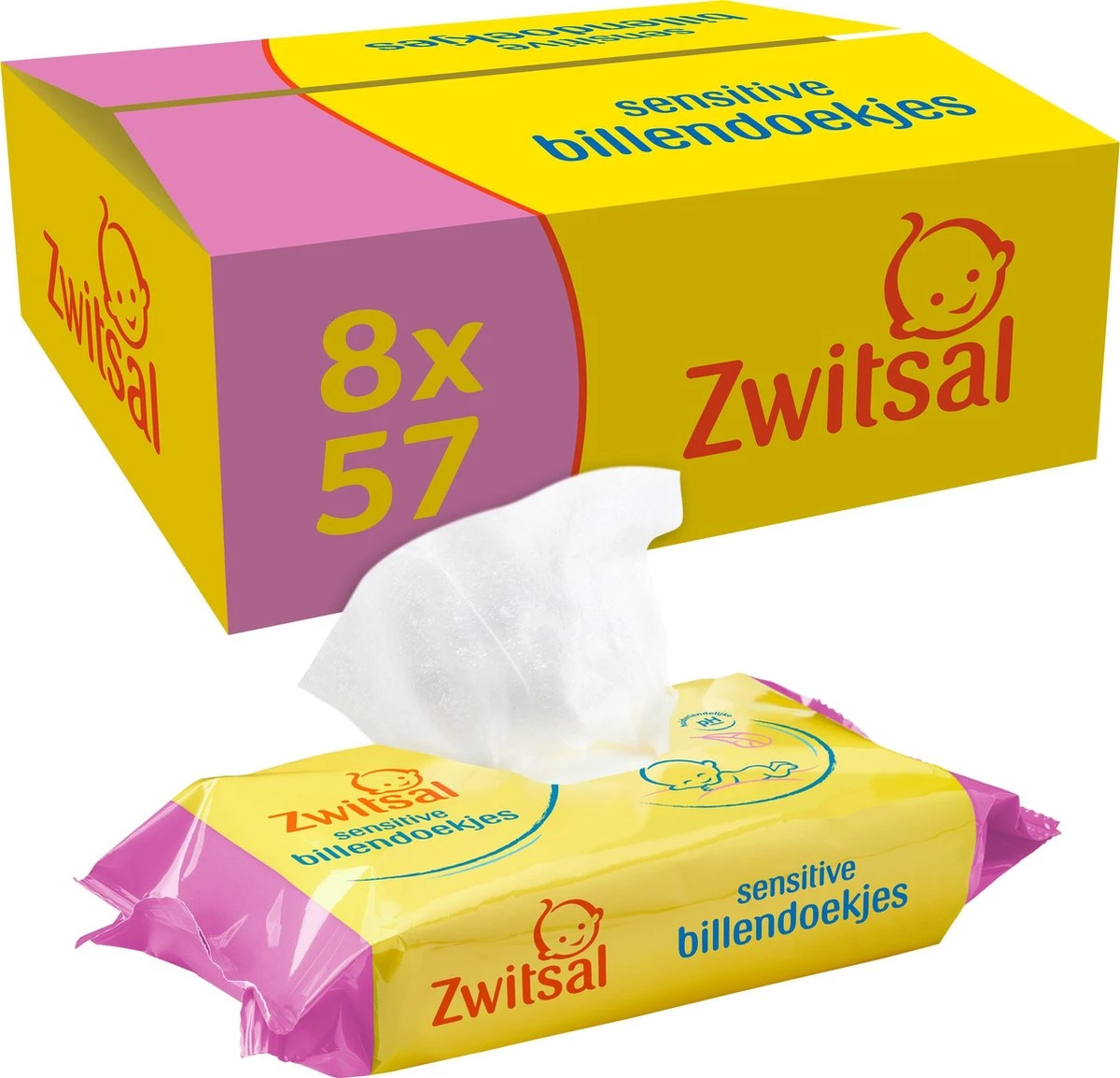 Zwitsal Sensitive Billendoekjes - 8 X 57 Stuks - Voordeelverpakking 1 Zwitsal Sensitive Billendoekjes - 8 X 57 Stuks - Voordeelverpakking