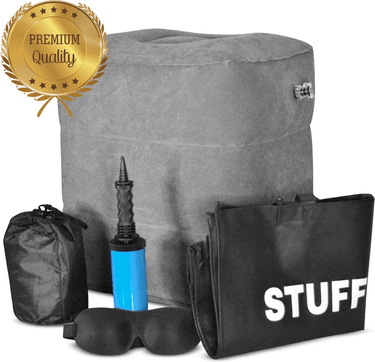 Merkloos Voetensteun - Vliegtuigbedje - Premium Quality XL - Reisbedje - Met Speciale Draagtas - Vliegtuig Kussen - Voetenbankje Of Poef - Met Slaapmasker & Pomp - Grijs 1 Merkloos Voetensteun - Vliegtuigbedje - Premium Quality XL - Reisbedje - Met Speciale Draagtas - Vliegtuig Kussen - Voetenbankje Of Poef - Met Slaapmasker & Pomp - Grijs