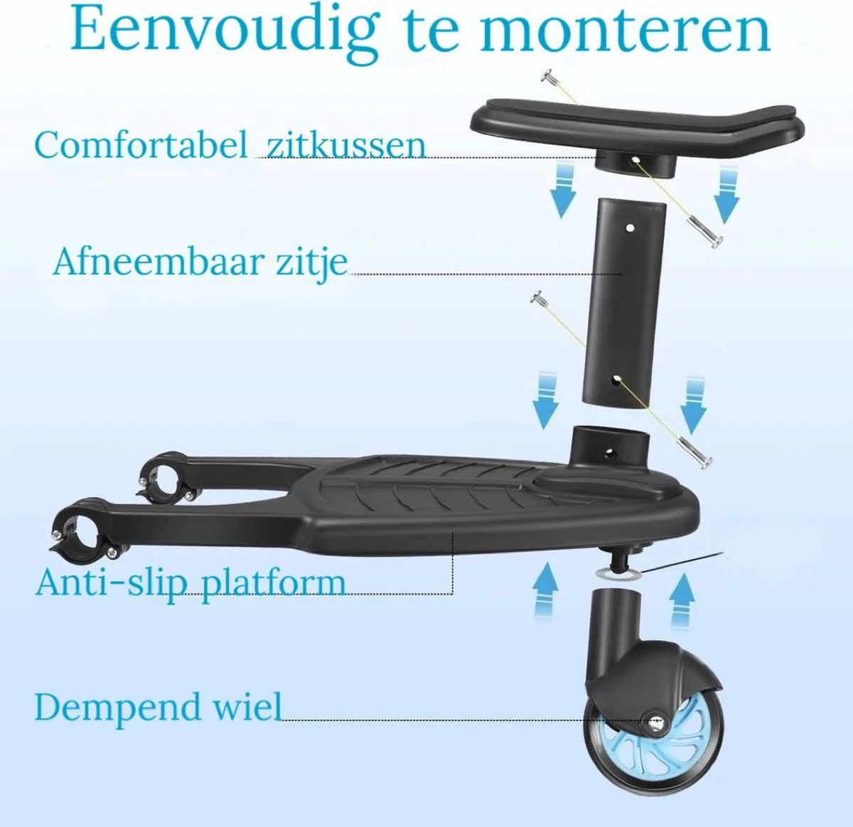 Vosoi - Meerijdplankje - Kinderwagen - Buggy's - Zitje - Onderweg - 1 Wiel - Kinderwagen Accessoires 5 Vosoi - Meerijdplankje - Kinderwagen - Buggy's - Zitje - Onderweg - 1 Wiel - Kinderwagen Accessoires - Afbeelding 5