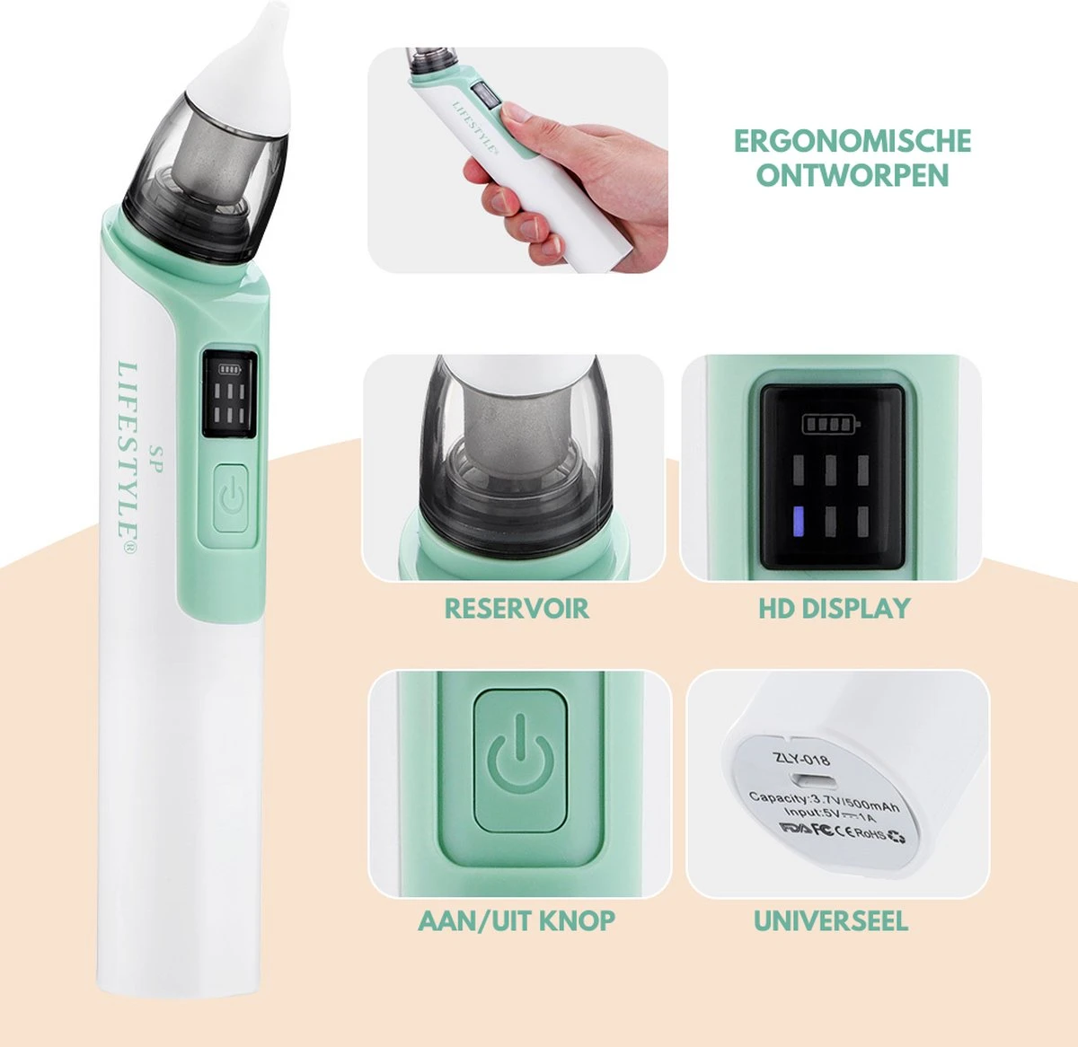 SP Lifestyle ® Neusreiniger Baby - Elektrische Neuszuiger Met USB - Snoetenpoetsers - Snotzuiger Baby - 6 Verschillende Standen 3 SP Lifestyle ® Neusreiniger Baby - Elektrische Neuszuiger Met USB - Snoetenpoetsers - Snotzuiger Baby - 6 Verschillende Standen - Afbeelding 3