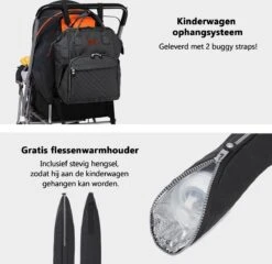 Miss Lulu Luiertas Rugzak - Inclusief Buggy En Kinderwagen Haken - Zwart (E6705 BK) -Aanbiedingen BIBS Winkel 1200x1167 20