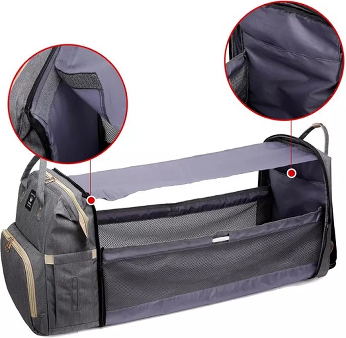 Luier- En Verzorgingstas - Luiertassen - Baby Rug Tas Met Isoleervak - Incl Flessen Verwarmer - Luiertas - Unisex/Jongens/Meisjes - Grijs - Luier Tas - Verzorgingstas Baby - Uitschuifbaar Verschoon/ Slaap Bedje - Incl Matrasje Baby - USB Poort 2 Luier- En Verzorgingstas - Luiertassen - Baby Rug Tas Met Isoleervak - Incl Flessen Verwarmer - Luiertas - Unisex/Jongens/Meisjes - Grijs - Luier Tas - Verzorgingstas Baby - Uitschuifbaar Verschoon/ Slaap Bedje - Incl Matrasje Baby - USB Poort - Afbeelding 2