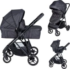 Bebies First Combi 3 In 1 Kinderwagen Optima- Zwart - Inc. Reiswieg, Zitting & Autostoel