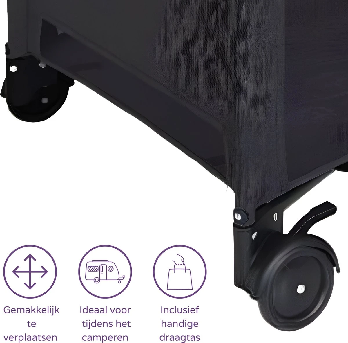 Prénatal Luxe Campingbedje Met Bodemverhoger - Inklapbaar Baby Campingbed - Reisbedje Met Wieltjes - Inclusief Bodemmatras - 120 X 60 Cm - Zwart 4 Prénatal Luxe Campingbedje Met Bodemverhoger - Inklapbaar Baby Campingbed - Reisbedje Met Wieltjes - Inclusief Bodemmatras - 120 X 60 Cm - Zwart - Afbeelding 4