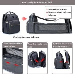 Luiertas - Multifuctioneel Luiertas 3 In 1 - Met Babybedje - Met Verschoningsmatje - Grijs - Met Usb - Met Verdikt Matras -Aanbiedingen BIBS Winkel 1200x1182 9
