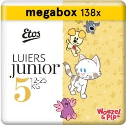 Etos Woezel & Pip Luiers Junior - Maat 5 - 12 Tot 25kg - 138 Stuks (3 X 46 Stuks)
