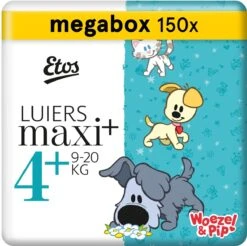 Etos Woezel & Pip Luiers Maxi Plus Maat 4+ - 9-20 Kg - Maandbox 150 Stuks (3 X 50 St)