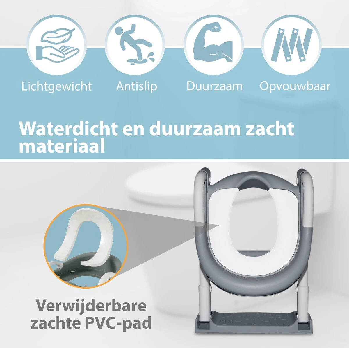 Merkloos Levlo Goods WC Verkleiner – WC Verkleiner Met Trapje – Toilettrainer – Verstelbaar – Incl. Handvaten - Grijs 3 Merkloos Levlo Goods WC Verkleiner – WC Verkleiner Met Trapje – Toilettrainer – Verstelbaar – Incl. Handvaten - Grijs - Afbeelding 3