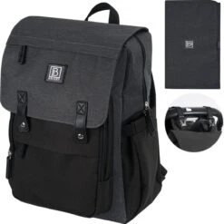 Brisby Slijtvaste Luiertas – Verzorgingstas - Two Tone Zwart En Donkergrijs - Inclusief Verschoonmatje - Isoleervakken - Met Geïntegreerde Kinderwagen Haken