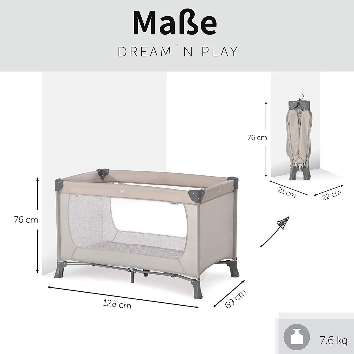 Hauck Dream N Play Campingbedje Set - Met Matras En Muggennet - Beige 4 Hauck Dream N Play Campingbedje Set - Met Matras En Muggennet - Beige - Afbeelding 4