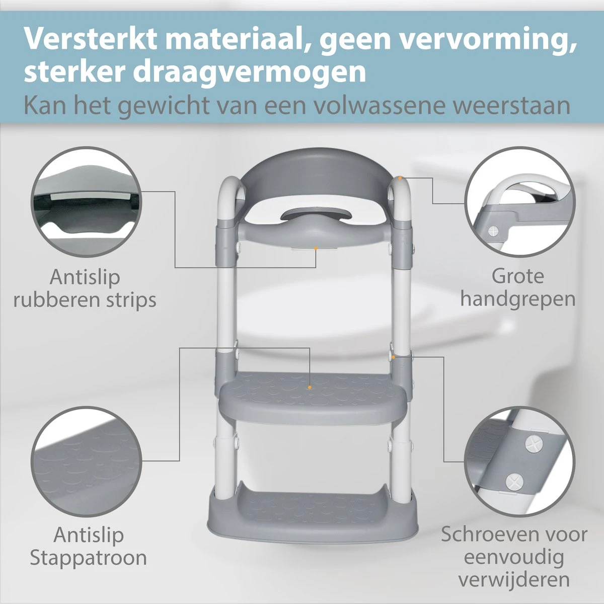 Merkloos Levlo Goods WC Verkleiner – WC Verkleiner Met Trapje – Toilettrainer – Verstelbaar – Incl. Handvaten - Grijs 2 Merkloos Levlo Goods WC Verkleiner – WC Verkleiner Met Trapje – Toilettrainer – Verstelbaar – Incl. Handvaten - Grijs - Afbeelding 2