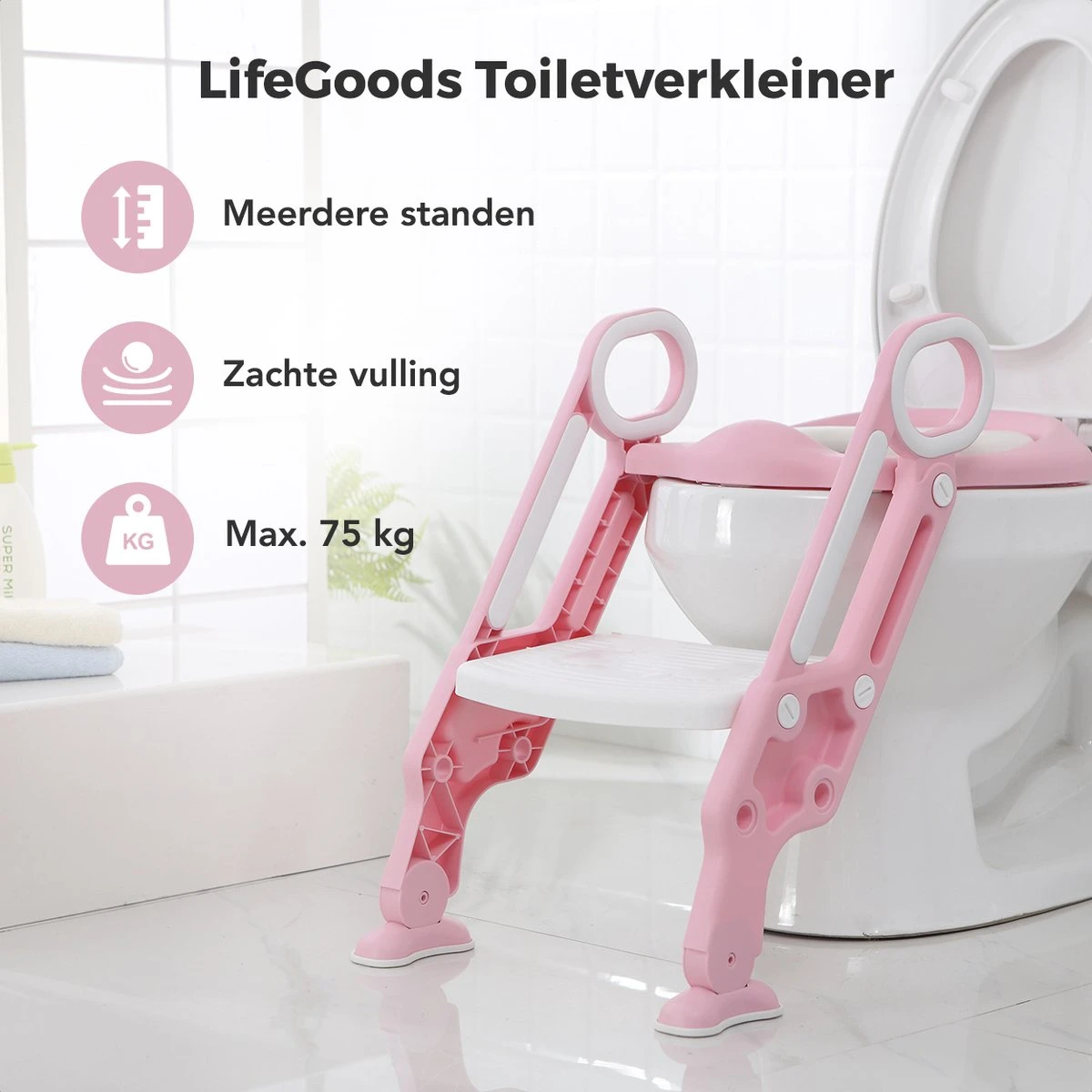 LifeGoods WC Verkleiner Met Trapje - Trainer Met Opstapje - 2 Tot 7 Jaar - Roze/Wit 2 LifeGoods WC Verkleiner Met Trapje - Trainer Met Opstapje - 2 Tot 7 Jaar - Roze/Wit - Afbeelding 2