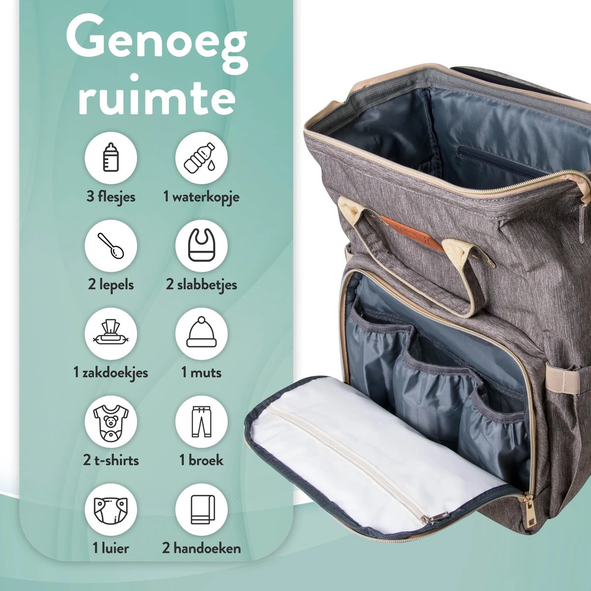 Luiertas Rugzak - Monx Luiertas Verzorgingstas Met Uitklapbaar Babybedje - Overzichtelijke Luierrugzak Extra Buggy En Kinderwagen Haken Inclusief Geïsoleerde Flessenhouder - Grijs 6 Luiertas Rugzak - Monx Luiertas Verzorgingstas Met Uitklapbaar Babybedje - Overzichtelijke Luierrugzak Extra Buggy En Kinderwagen Haken Inclusief Geïsoleerde Flessenhouder - Grijs - Afbeelding 6
