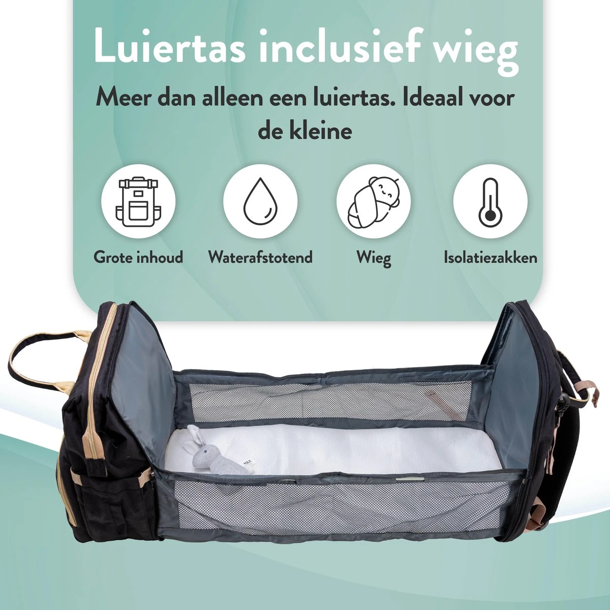 Luiertas Rugzak - Monx Luiertas Verzorgingstas Met Uitklapbaar Babybedje - Overzichtelijke Luierrugzak Extra Buggy En Kinderwagen Haken Inclusief Geïsoleerde Flessenhouder - Zwart 5 Luiertas Rugzak - Monx Luiertas Verzorgingstas Met Uitklapbaar Babybedje - Overzichtelijke Luierrugzak Extra Buggy En Kinderwagen Haken Inclusief Geïsoleerde Flessenhouder - Zwart - Afbeelding 5