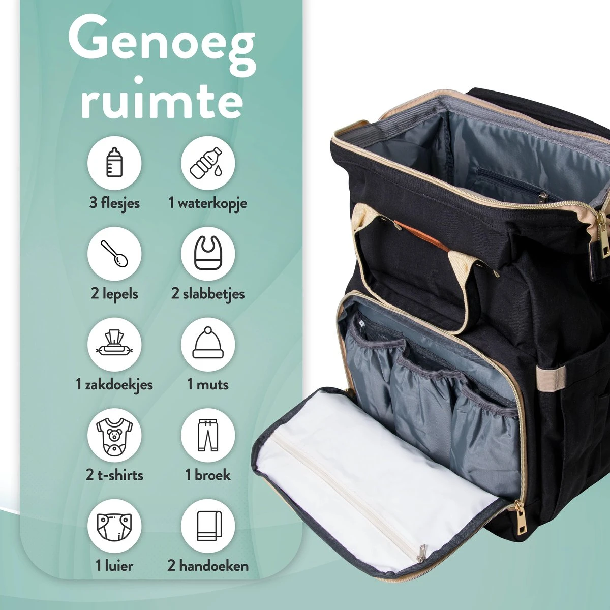 Luiertas Rugzak - Monx Luiertas Verzorgingstas Met Uitklapbaar Babybedje - Overzichtelijke Luierrugzak Extra Buggy En Kinderwagen Haken Inclusief Geïsoleerde Flessenhouder - Zwart 11 Luiertas Rugzak - Monx Luiertas Verzorgingstas Met Uitklapbaar Babybedje - Overzichtelijke Luierrugzak Extra Buggy En Kinderwagen Haken Inclusief Geïsoleerde Flessenhouder - Zwart - Afbeelding 11