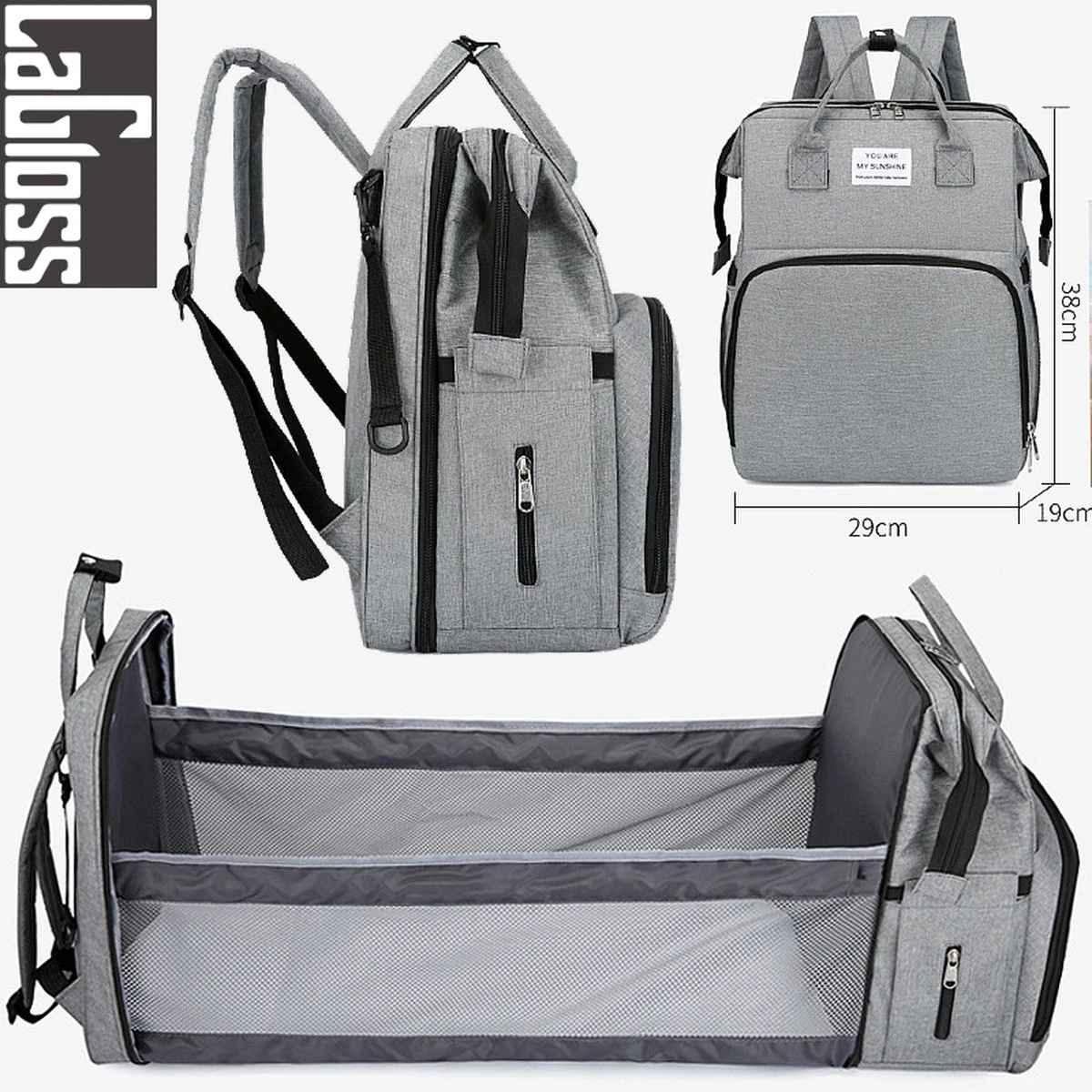 Merkloos LaGloss® Luiertas Rugtas Reiswieg Opvouwbaar GRIJS - Multifunctionele 2-in-1 Babytas - Travel Camping Reisbed Rugzak - Baby Bed Wieg Tas - Grijs 3 Merkloos LaGloss® Luiertas Rugtas Reiswieg Opvouwbaar GRIJS - Multifunctionele 2-in-1 Babytas - Travel Camping Reisbed Rugzak - Baby Bed Wieg Tas - Grijs - Afbeelding 3