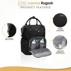 NanaBeebi Luiertas Rugzak Met Verschoonmatje - Zwart - Inclusief Flessenwarmhouder - Kinderwagenhaken En Isoleervak -Aanbiedingen BIBS Winkel 1200x1200 2452