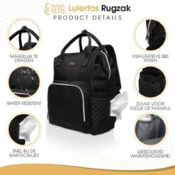 NanaBeebi Luiertas Rugzak Met Verschoonmatje - Zwart - Inclusief Flessenwarmhouder - Kinderwagenhaken En Isoleervak -Aanbiedingen BIBS Winkel 1200x1200 2457