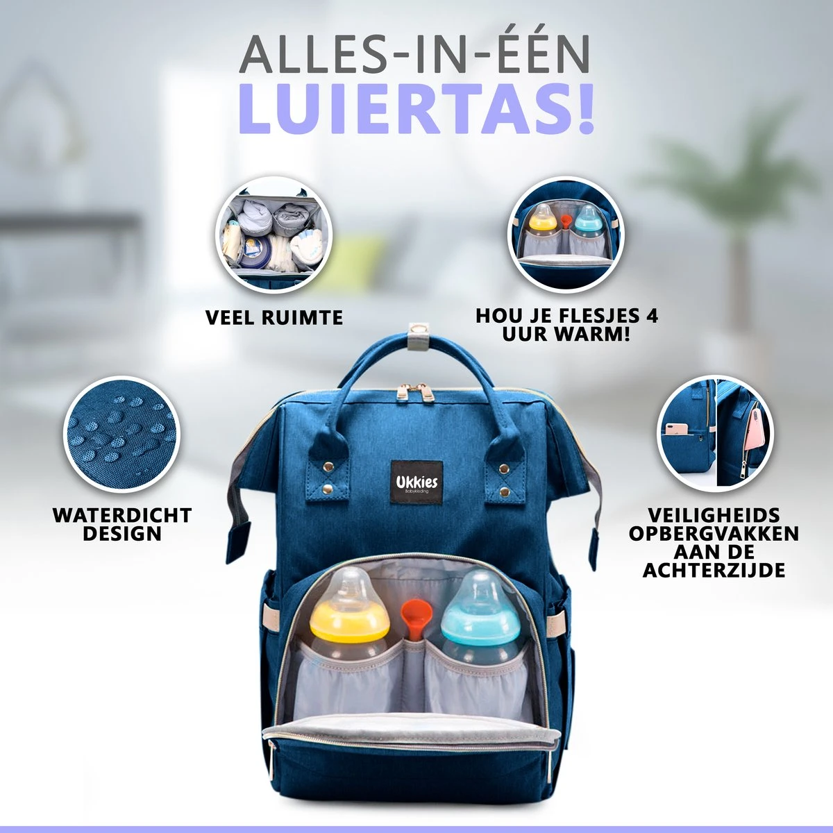 Luiertas Rugzak - Gratis Flessenwarmer En Gratis Kinderwagen Haken - Eindeloos Opbergruimte - Ruime Luiertas - Draaggemak - Donker Blauw 1 Luiertas Rugzak - Gratis Flessenwarmer En Gratis Kinderwagen Haken - Eindeloos Opbergruimte - Ruime Luiertas - Draaggemak - Donker Blauw