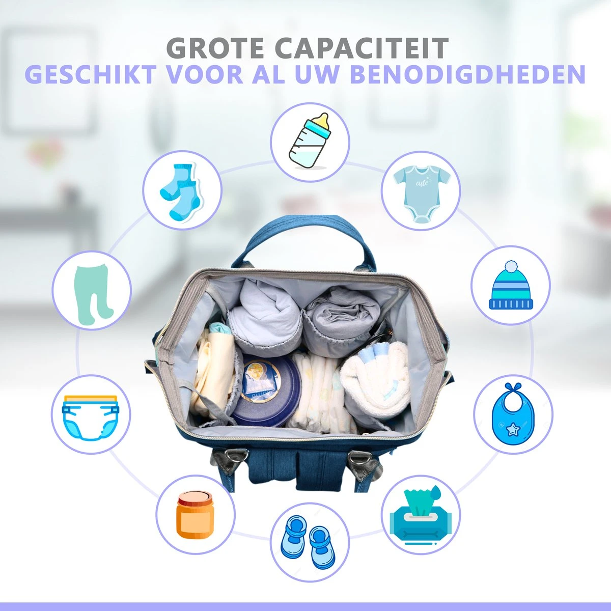 Luiertas Rugzak - Gratis Flessenwarmer En Gratis Kinderwagen Haken - Eindeloos Opbergruimte - Ruime Luiertas - Draaggemak - Donker Blauw 3 Luiertas Rugzak - Gratis Flessenwarmer En Gratis Kinderwagen Haken - Eindeloos Opbergruimte - Ruime Luiertas - Draaggemak - Donker Blauw - Afbeelding 3