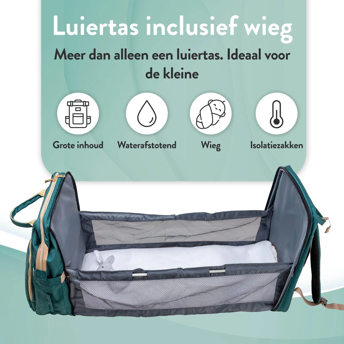 Luiertas Rugzak - Monx Luiertas Verzorgingstas Met Uitklapbaar Babybedje - Overzichtelijke Luierrugzak Extra Buggy En Kinderwagen Haken Inclusief Geïsoleerde Flessenhouder - Groen 5 Luiertas Rugzak - Monx Luiertas Verzorgingstas Met Uitklapbaar Babybedje - Overzichtelijke Luierrugzak Extra Buggy En Kinderwagen Haken Inclusief Geïsoleerde Flessenhouder - Groen - Afbeelding 5