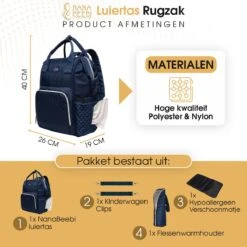 NanaBeebi Luiertas Rugzak Met Verschoonmatje - Blauw - Inclusief Flessenwarmhouder - Kinderwagenhaken En Isoleervak -Aanbiedingen BIBS Winkel 1200x1200 2562