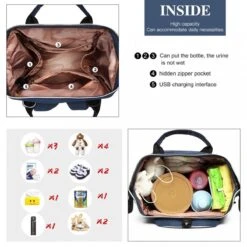 Miss Lulu Luiertas Rugzak - Luiertas Met USB Oplaadstation - Baby Tas Inclusief Buggy En Kinderwagen Haken - Blauw (E6705USB NY) -Aanbiedingen BIBS Winkel 1200x1200 2568