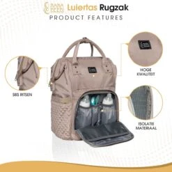 NanaBeebi Luiertas Rugzak Met Verschoonmatje - Beige Taupe - Inclusief Flessenwarmhouder - Kinderwagenhaken En Isoleervak -Aanbiedingen BIBS Winkel 1200x1200 2662