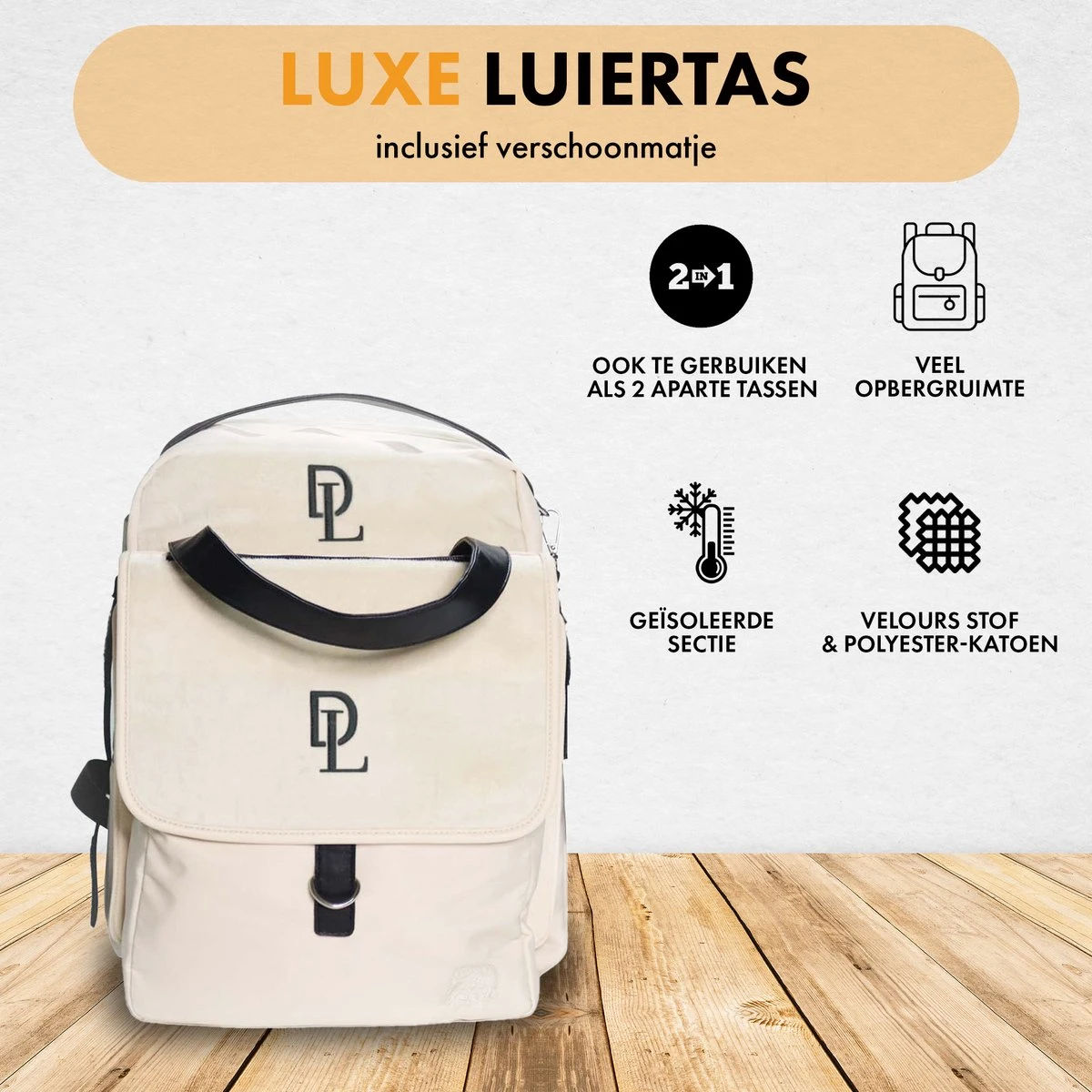 Deryan Luiertas Rugzak Met Verschoonmatje - Inclusief Flessenwarmhouder - Kinderwagenhaken En Isoleervak - Cream 2 Deryan Luiertas Rugzak Met Verschoonmatje - Inclusief Flessenwarmhouder - Kinderwagenhaken En Isoleervak - Cream - Afbeelding 2