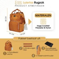 NanaBeebi Luiertas Rugzak Met Verschoonmatje - Cognac - Inclusief Flessenwarmhouder - Kinderwagenhaken En Isoleervak -Aanbiedingen BIBS Winkel 1200x1200 2747