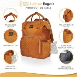 NanaBeebi Luiertas Rugzak Met Verschoonmatje - Cognac - Inclusief Flessenwarmhouder - Kinderwagenhaken En Isoleervak -Aanbiedingen BIBS Winkel 1200x1200 2748