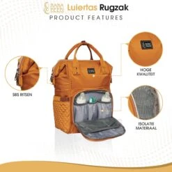 NanaBeebi Luiertas Rugzak Met Verschoonmatje - Cognac - Inclusief Flessenwarmhouder - Kinderwagenhaken En Isoleervak -Aanbiedingen BIBS Winkel 1200x1200 2751