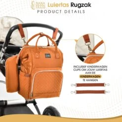 NanaBeebi Luiertas Rugzak Met Verschoonmatje - Cognac - Inclusief Flessenwarmhouder - Kinderwagenhaken En Isoleervak -Aanbiedingen BIBS Winkel 1200x1200 2753