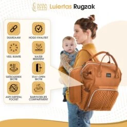 NanaBeebi Luiertas Rugzak Met Verschoonmatje - Cognac - Inclusief Flessenwarmhouder - Kinderwagenhaken En Isoleervak -Aanbiedingen BIBS Winkel 1200x1200 2754