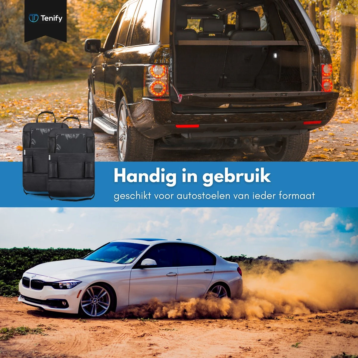 Tenify Premium Luxe & Stevige Auto Organizer Met Tablet Houder - Set Van 2 - Extra Opbergruimte - Beschermer - Autostoel - Accessories 2 Tenify Premium Luxe & Stevige Auto Organizer Met Tablet Houder - Set Van 2 - Extra Opbergruimte - Beschermer - Autostoel - Accessories - Afbeelding 2