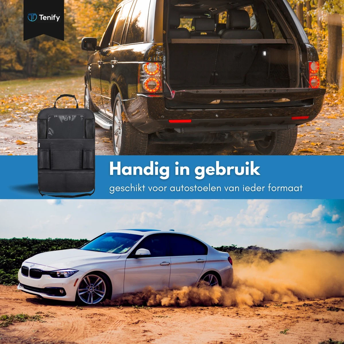 Tenify Premium Luxe & Stevige Auto Organizer Met Tablet Houder - 1 Stuk - Extra Opbergruimte - Beschermer - Autostoel – Accessories 3 Tenify Premium Luxe & Stevige Auto Organizer Met Tablet Houder - 1 Stuk - Extra Opbergruimte - Beschermer - Autostoel – Accessories - Afbeelding 3